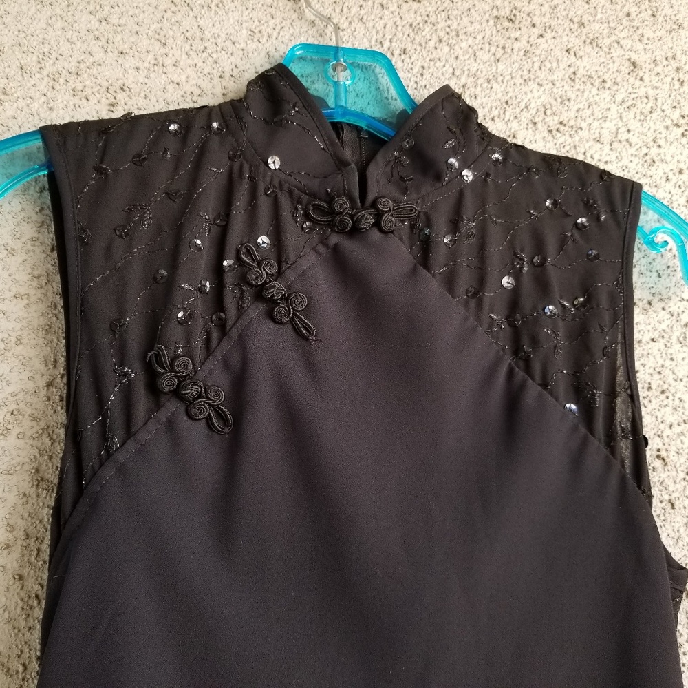 Super long Mandarin collar black gown Size small